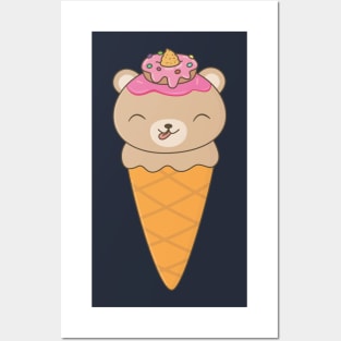 Kawaii Cute Ice Cream Bear T-Shirt Posters and Art